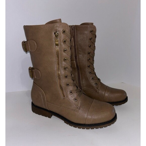 DREAM PAIRS Women 8.5 Ankle Boots Winter Lace up Mid Calf Military Combat Bootie - Picture 1 of 12